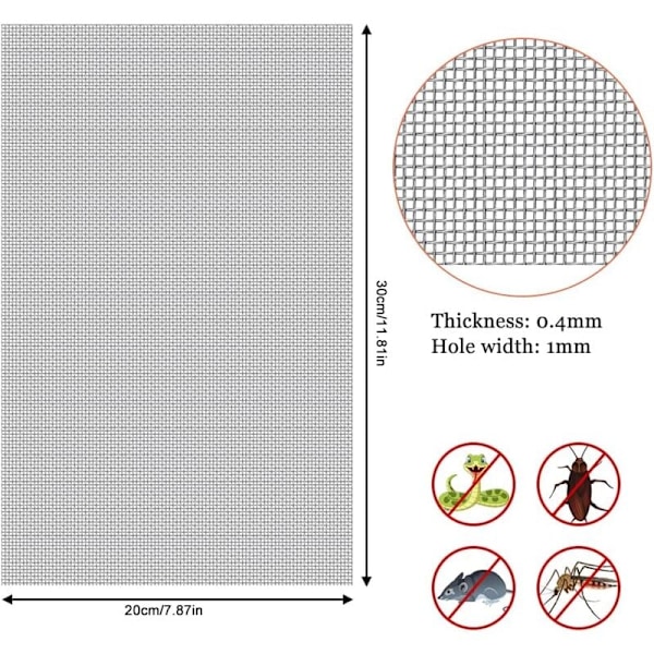 6 kpl hyönteissuojaa, hienosilmäinen ruostumattomasta teräksestä valmistettu verkko, ruostumaton verkko, pienisilmäinen verkko, korroosionestoverkko, puutarhaverkko, hienosilmäinen verkko rännin suodattimeen, puutarha-3