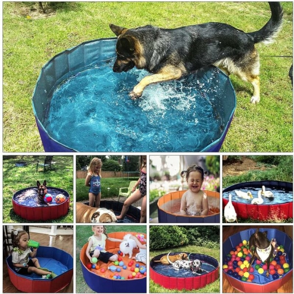 Miljøvenlig PVC sammenklappelig swimmingpool kæledyrsbadekar Hundebassin katte, 20X80 cm - blå