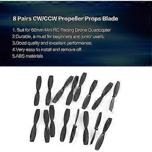 8 Par Cw/ccw Propeller Propellerblad För Rc 60mm Mini Racing Drone Quadcopter Flygplan Uav Reservdelar Tillbehör Komponent Svart