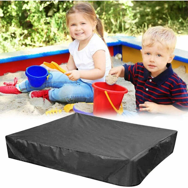 Sandlådeöverdrag 120cm x 120cm Vattentätt Sandlådeöverdrag Oxfordtyg Svart Sandlådeöverdrag med Dragsko för Sandlåda-Svart-Fei Yu