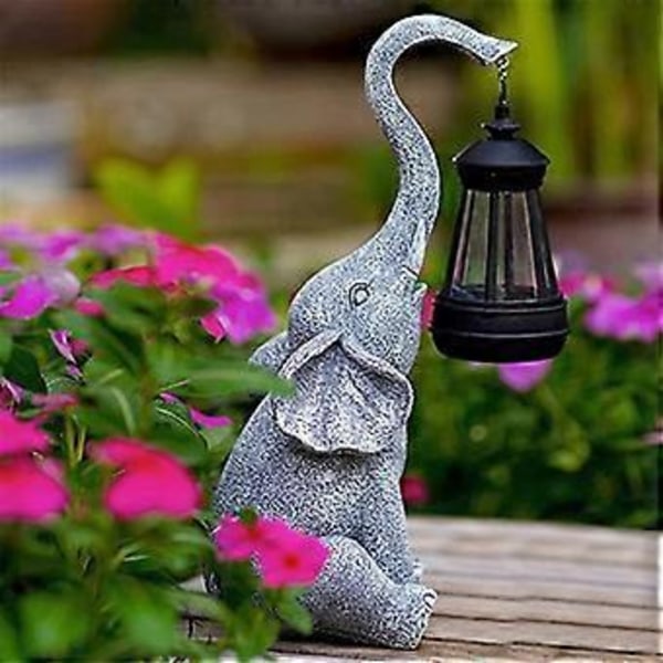 Solar Elefant Hage Statuer Resin Utendørs Gård Elefant Statue Perfekt Elefant Gave til Kvinner Bestemor