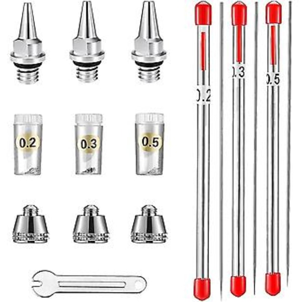 Dysehætte, nål og dyse til AB130 airbrush, på 0,2 mm, 0,3 mm, 0,5 mm. Reservedele til airbrush.