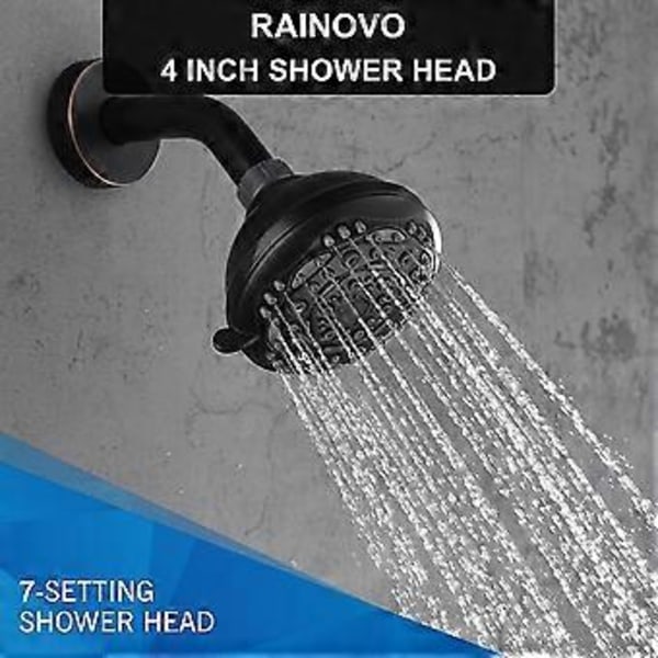 Högtryck Duschmunstycke 4\" Regn Fast Duschhuvud - 7 Sprayinställningar Fast Duschhuvud, Matt Svart Högflödes Duschhuvud För Enkel Installation, 1.8