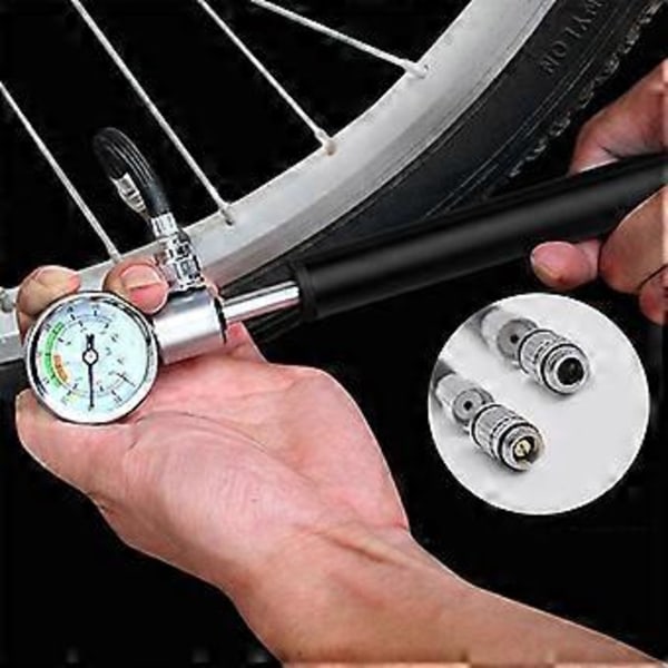 Mini Polkupyöräpumppu Kannettava Täyttölaite Kestävä MTB-polkupyöräpumppu Paineenmittarilla Polkupyöräpumppu Sopii Presta Schrader -venttiileille