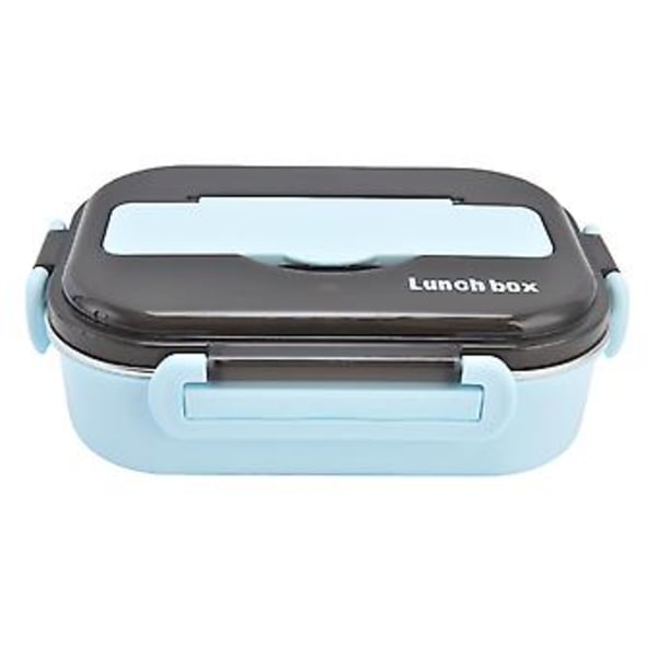 1L Bento Box 304 Rustfrit Stål Rum Inddeling Lækagesikker Bærbar Termisk Madkasse med Spisepinde Ske til Picnic Blå