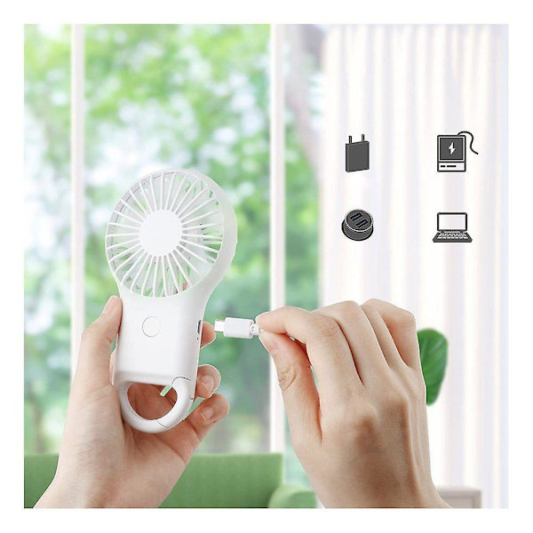 Mini USB -tuuletin, minikäsipuhallin, jossa 800 mAh akku ja LED, pieni kannettava käsipuhallin USB -tuuletin valkoinen