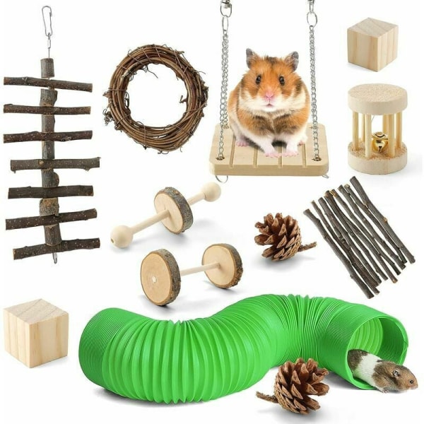 Dvergkanin leketøy (12 deler), naturlig tre hamster leke, innendørs gnager leke for små dyr Kanin/hamster/ekorn/Chinchilla-DENUOTOP