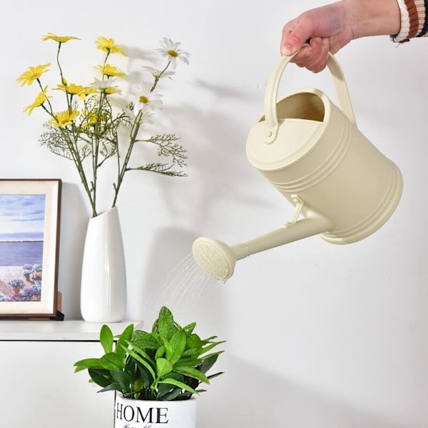 Vannkanne for innendørs planter, utendørs blomsterkanne for innendørs planter, hage, lang tut innendørs, beige