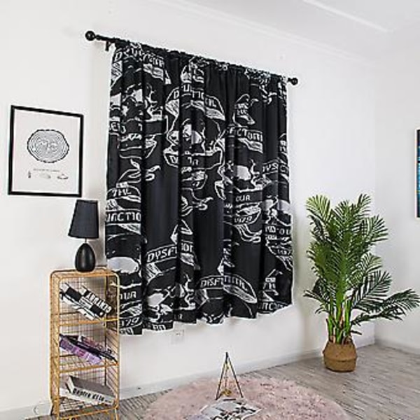 140x130cm Halloween-tema Polyester Mørklægningsgardin Vinduesgardin til Hjemmet Hvid Sort Kranie