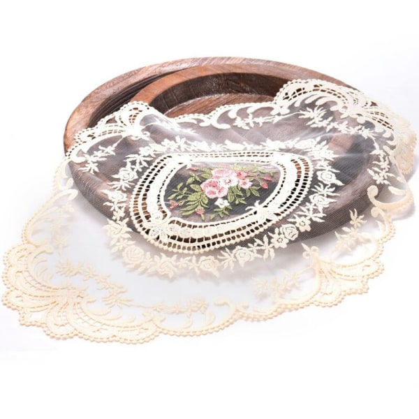 6 stk. spiseborddekke elegant brodert duk rund blonder duk coaster serviett festdekorasjon