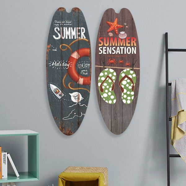 2 stk. Kæde Festival Bar Dekoration Tilfældig Vintage Dekoration Træskilt Surfboard Træskilt Strand Hængende Stil 1