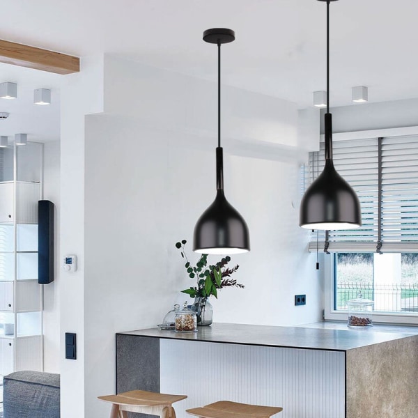Moderne enkel pendel taklampe kreativ innendørs hengelampe metall lysekrone svart