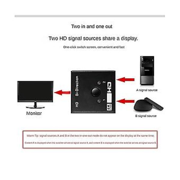 4k 2 sisään 1 ulos 1 sisään 2 ulos -yhteensopiva muunnin tietokoneprojektori TV-adapteri HD-signaalille