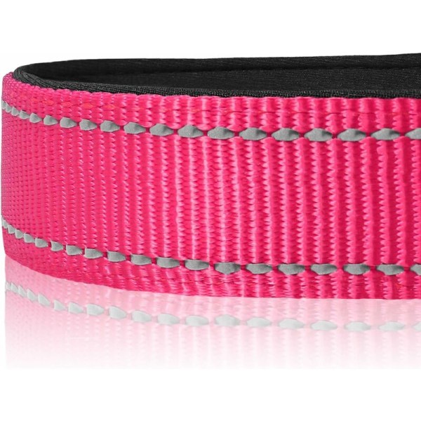 Nylon hundhalsband med reflexremsa, klassiskt vadderat halsband för stora hundar, L, varmrosa