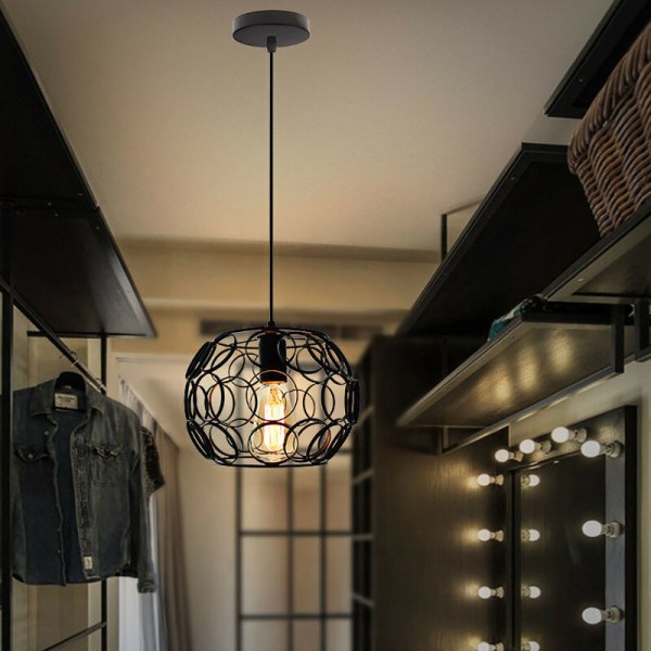 Modern Ceiling Pendant Light Metal Hanging Lamp Black Spherical Chandelier Lampshade