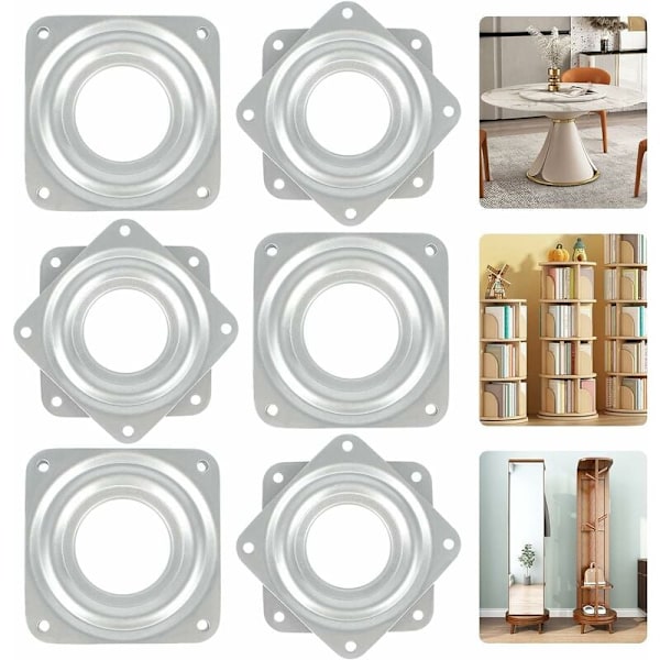 360 graders dreieskive 6 stykker metall Lazy Susan dreieskive Lazy Susan TV dreieskive 4 firkantet dreieskive kulelager dreieskive for kontormøbler，3