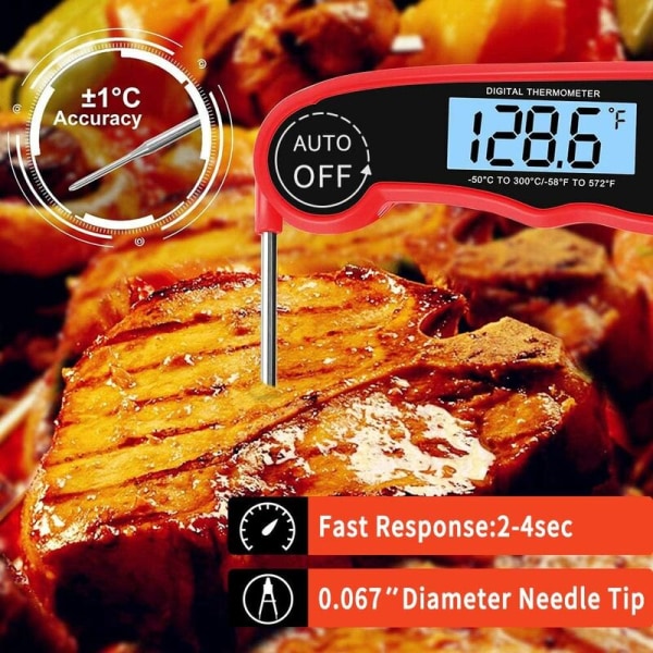 Kötttermometer, 3 sekunders omedelbar avläsning, för matlagning, bakning, vätskor, godis, grillning, röd