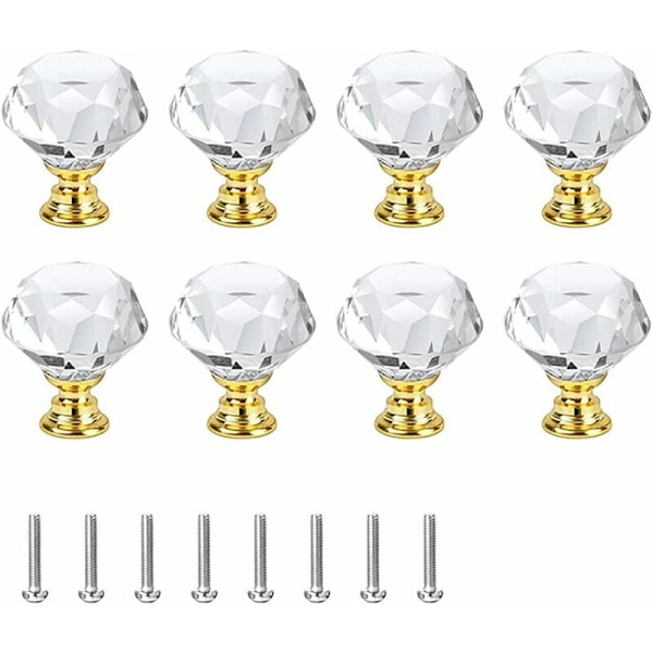8 stk. skuffeknapper kommodegreb møbelknapper krystal 30mm zinklegering krystalglas knop håndtag garderobe træk håndtag møbelhåndtag (