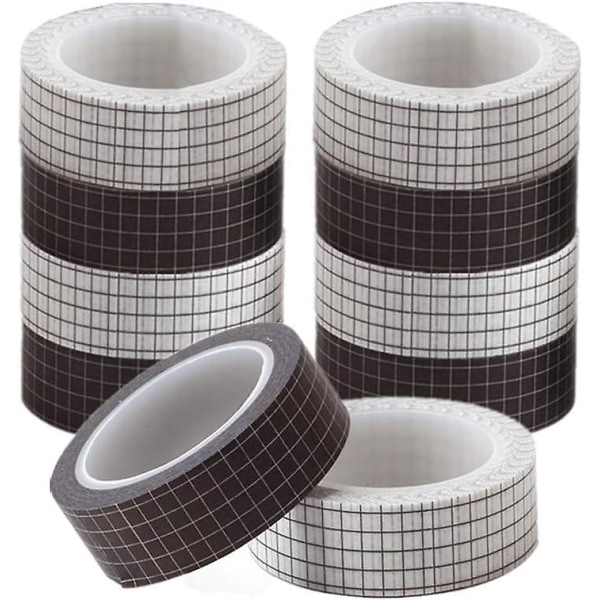10 ruller Assorted White Black Grid Tape Sett for Arts Diy Scrapbooking Planners