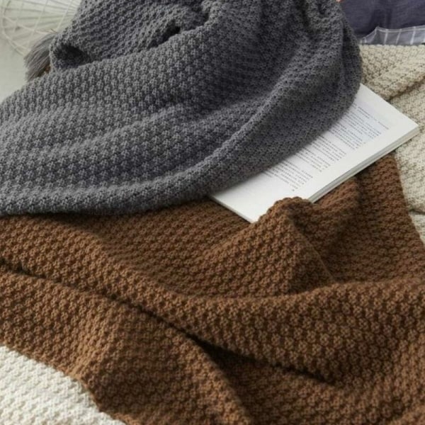 Strikketæppe, nordisk håndlavet strik modetæppe til blødt tæppe til sovesofatæppe Sengetæppe, beige-110X240CM