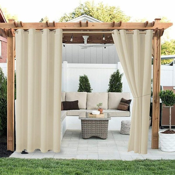 Utomhusgardin - Mörkläggningsgardiner och draperier Termiskt isolerade Anti vindvärme för Pergola Patio, Terrass, 210 B x H 230 cm H, Brun-DENUOT