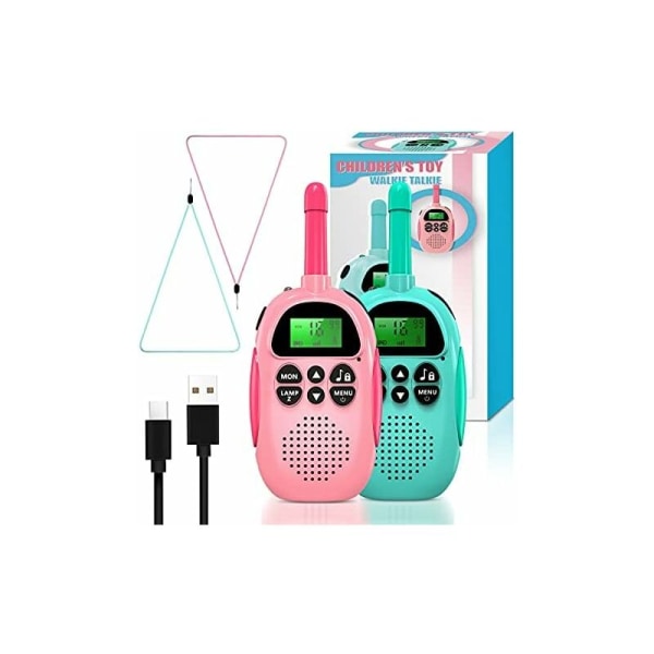Walkie talkies för barn, leksak 3-12 år gammal VOX USB uppladdningsbar walkie talkie med 16 kanalers tvåvägsradio och ficklampa, 3 mil för utomhusbruk A