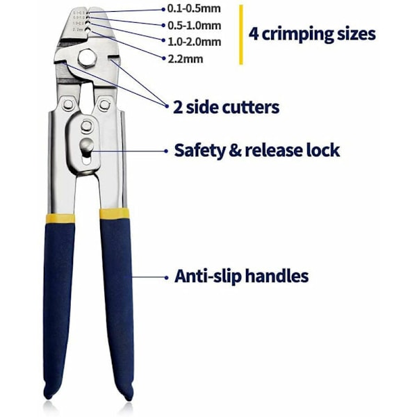 Wire Rope Crimper for Crimping Fishing Lines up to 2.2mm Crimping Tools, Heavy Duty Stainless Steel Wire Rope Crimping Tool