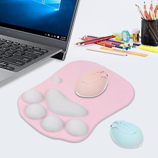 Kattmusmatta med handledsstöd, portabel ergonomisk matta (rosa)