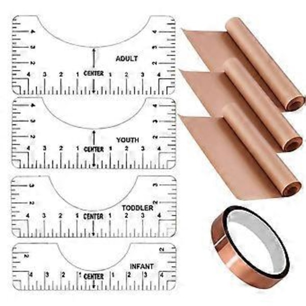 T-skjorte Linjal PTFE Ark Varmebestandig Tape, 3 PTFE Ark for Varmepresse 16x12 Tommer, T-skjorte Linjal Guide for Vinyljustering
