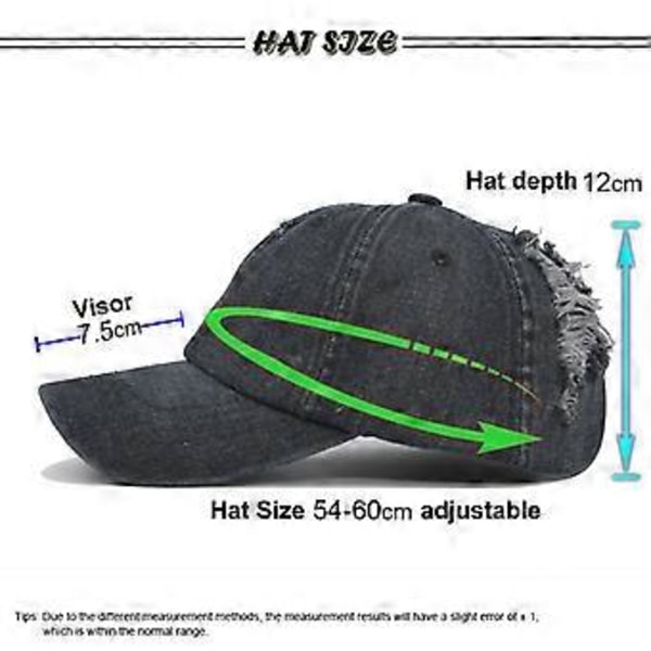 Sliten tvättad bomullsdenim baseballkeps med hål, enkel lätt brätte, hel