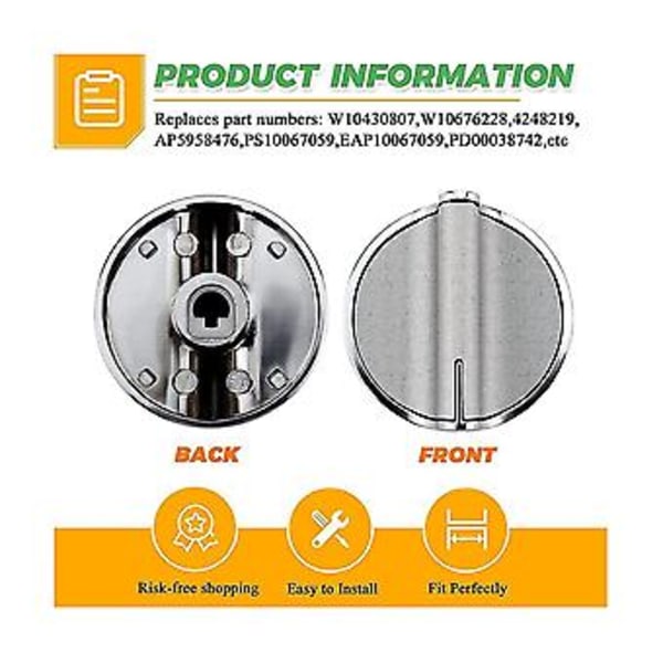 5 stk. W10766544 Knotter For Wfg540h0es0 Gasskomfyr - Erstatter W10430807 W10676228 Ap5958476 42