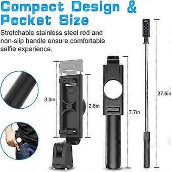 Selfie Stick, Bluetooth Selfie Stick Tripod 3 I 1 Selfie Stick Selfie Stick Med Bluetooth Gave
