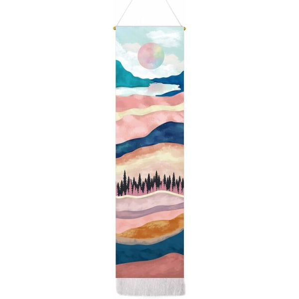 Mountain Tapestry Moon Starry Night Sky Tapestries Forest Tree Lake Tapestry Nature Landscape Tapestry for Room-Pink