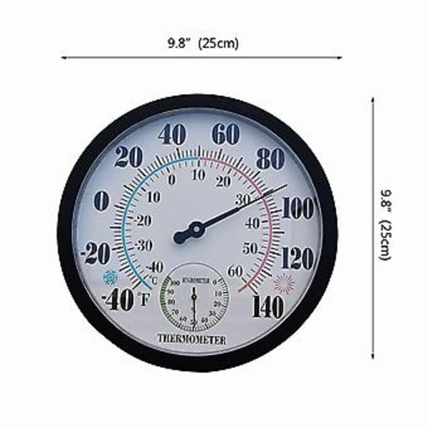 Innendørs Utendørs Termometer Hagevegg Terrasse Værtermometer Hygrometer, Nummer 10 I Diameter