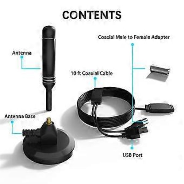 HD Digital TV-antenn 37dB Högförstärkt HD TV-antenn Multi-Användning Inomhus Utomhus Digital HD Freeview Antennkabel, A