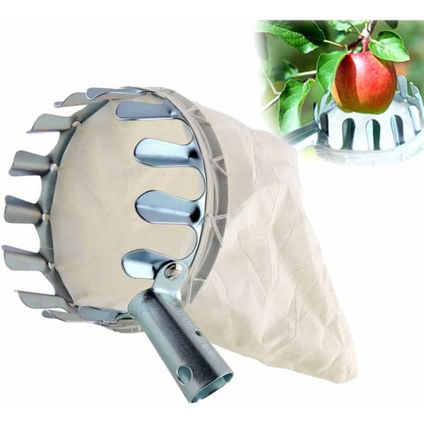 Frugtplukker, 1 frugtsamler, metalfrugtplukker, frugtplukker med pose, kirsebærplukker, diameter 16 CM, til plukning af højtvoksende frugter (