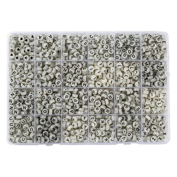 1500 stk Akryl bogstavperler Hvid rund alfabetperle lysende sorterede bogstaver