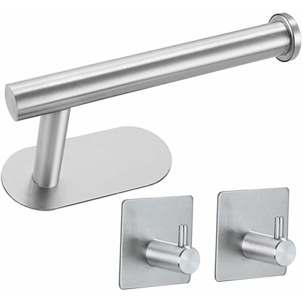 Set med 3 toalettpappershanddukshållare - Ingen borrning - Rostfritt stål - Idealisk för badrum, toalett, kök - Silver