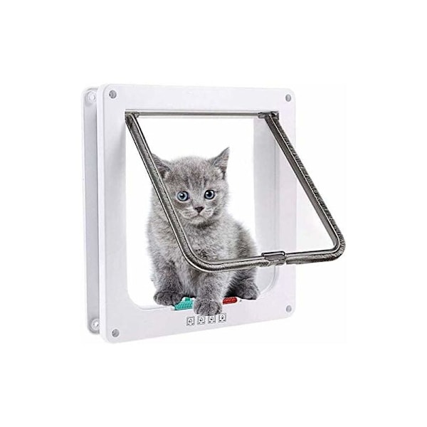 Kattluke for katter, hundar eller små dyr, kontrollerbar låsbar enkel å installere (Xl, hvit) HIASDFLS