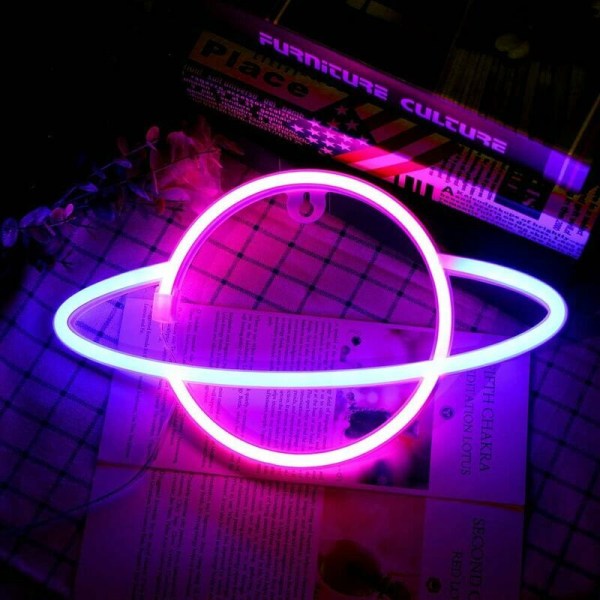 Planet Neon Signs LED Neon Wall Sign, Hanging Neon Lights Planet USB / Battery Planet Lamp Neon Light for Kids Room Birthday Party Bar Wedding Decor