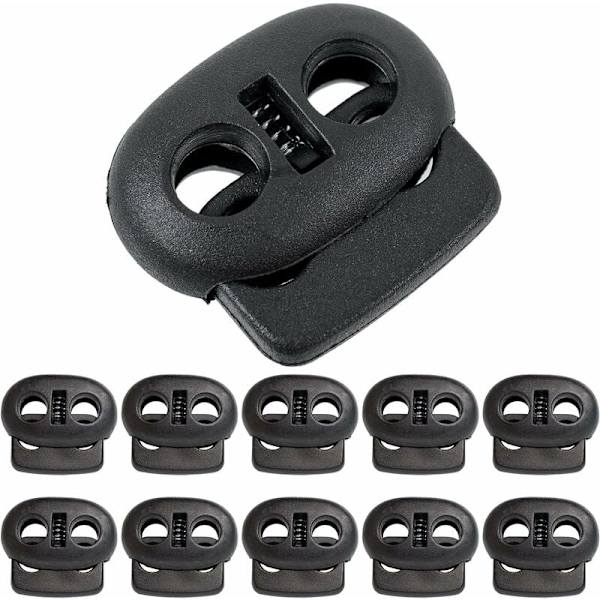 50 stk. snorstopper, 2 hull, 20 x 18 mm, 4 x 4 mm hull, ideell for Ø 3 mm snorer, plast snorstopper, hurtigutløsende skolisser, snorsklie, tapeklips