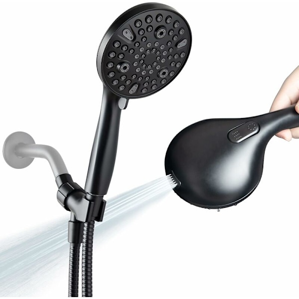 High Pressure Handheld Shower Head, 10 Setting Shower Head, 4.7" Detachable Shower Head Set with 5 Feet Hose, Adjustable Bracket and Built-in Power