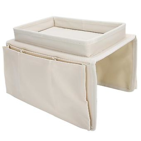 4 Fickor Soffa Armstöd TV Fjärrkontroll Organizer Fåtölj Soffväska med Mugghållare Bricka Beige