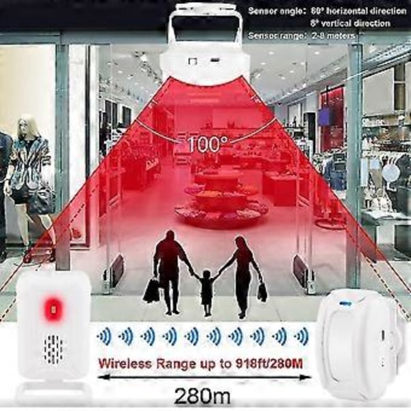 Trådlös Dörrklocka, Rörelsesensor Dörrklocka, Butik Välkomstsummer Övervakare Med Pir Detektor