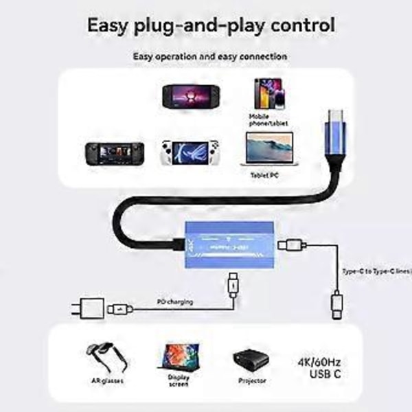 USB C till 4K@60Hz AR Smart Glasögon Display Adapter med PD100W för / AR för Switch SteamDeck Ally Laptop