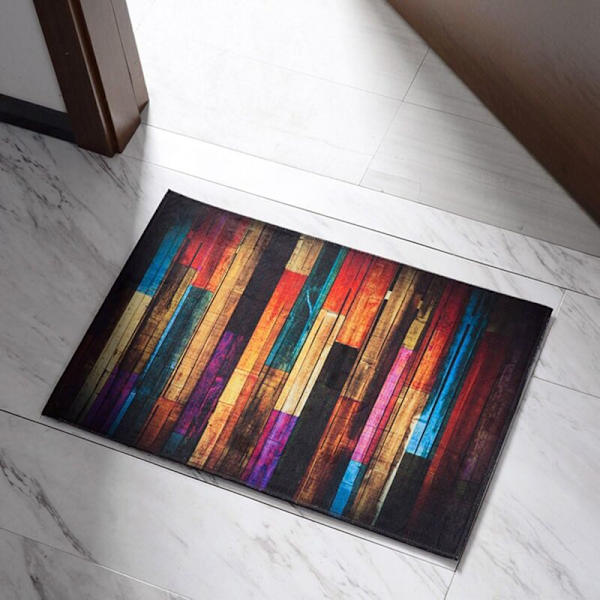 Skridsikker tæppe gulvmåtte, dørmat, køkkenmåtte 40 x 60 cm (farverigt træ)