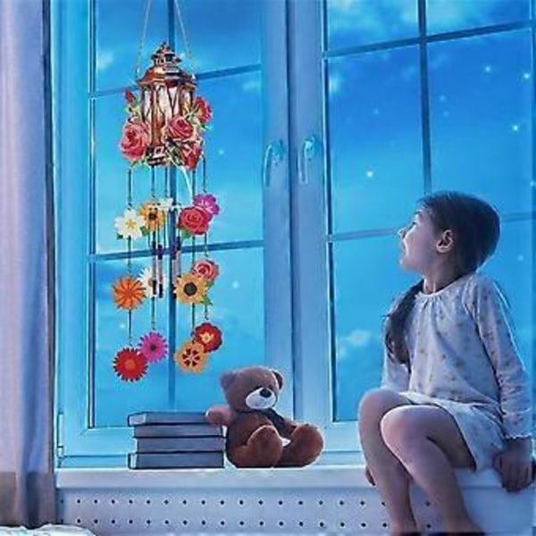 DIY Prickig Diamantkonst Målning Vindspel Kit Solfångare Hängande Ornament Vindspel Solfångare Konst för Utomhus B