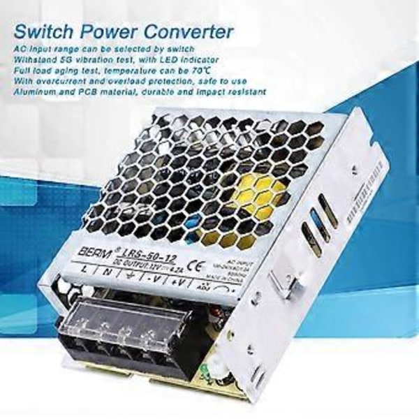 BERM Switching Strømforsyning LED Justerbar Spænding Overbelastningsbeskyttelse Switch 50W 85264VACLRS-50-12