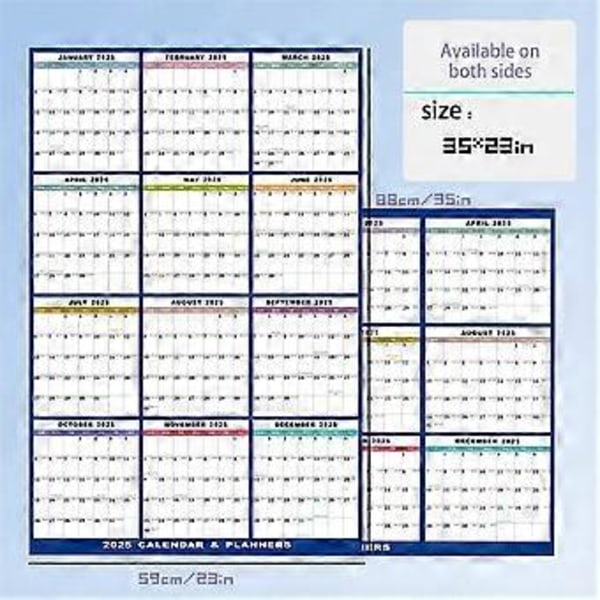 Raderbar Whiteboard Kalender Månads- och Veckoplanerare Klar 12 Månaders Våt/Torr Tavla för Vägg Hemmakontor Återanvändbar