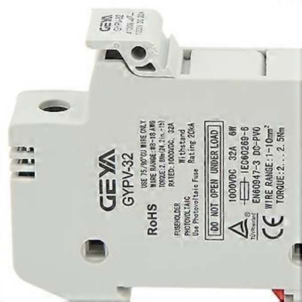 Miniature Sikringsholder 1P 32A Flammehæmmende PC Sikringsholderbase til Fotovoltaisk Strømgenereringssystem 1000VDC